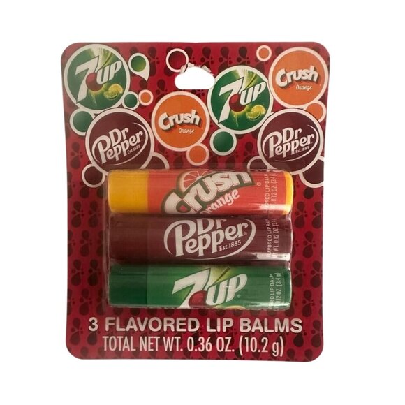 1 Set Taste Beauty Lip Balm 3pc Set Dr. Pepper, Orange Crush, 7-UP Soda Flavors - Picture 1 of 2